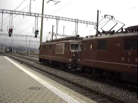 BLS Re 4/4 "182 Kandergrund" & "171 Därligen" abfahrt von Frutigen