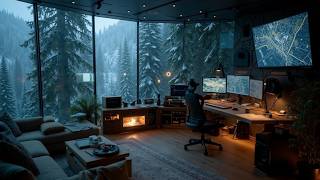 Deep work music | winter cabin ambiance for focus and flow in snowy pine forest setting