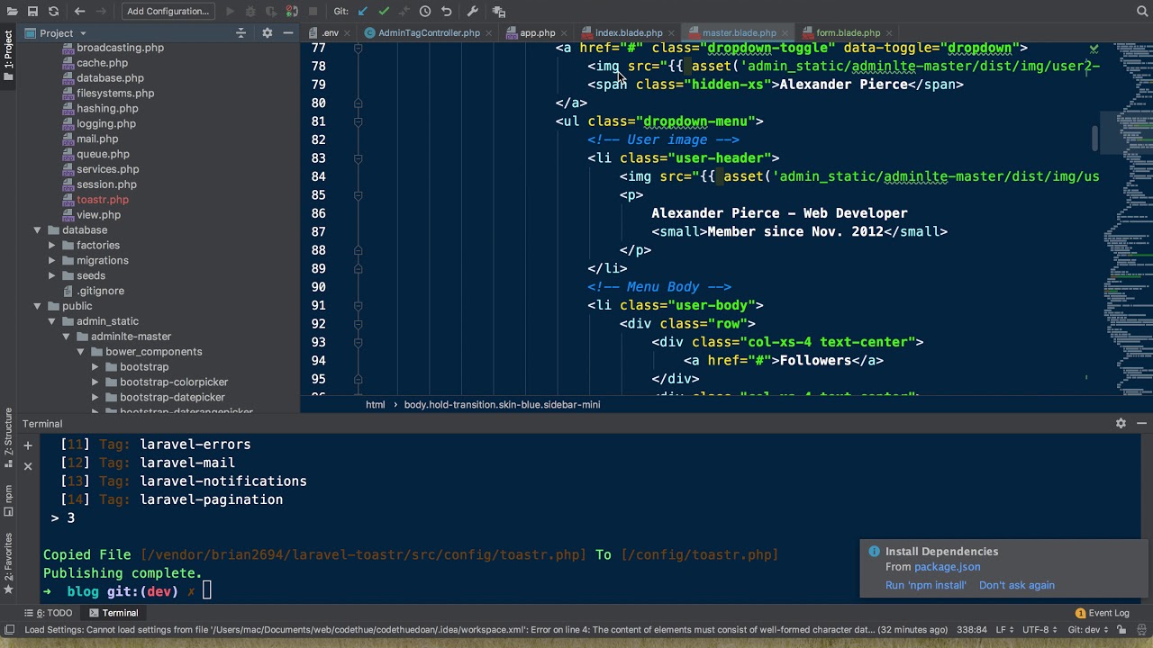 Bài 17 Tích hợp package brian2694/laravel-toastr hiển thị thông báo