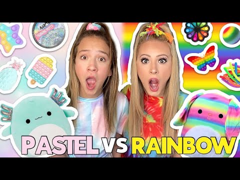 PASTEL 🌸🍬💎 VS RAINBOW 🌈🦄🎉 FIDGET, SLIME, & SQUISHMALLOW SHOPPING CHALLENGE!