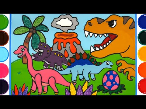Dinosaur, Volcanic lava Jelly Painting & Coloring | Menggambar Dan Mewarnai dinosaurus