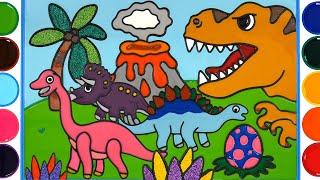 Download lagu Menggambar Dan Mewarnai dinosaurus | Jelly Painting With Colors foam clay Volcanic lava mp3