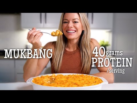 MUKBANG | Buffalo Chicken Mac and Cheese (High Protein!)