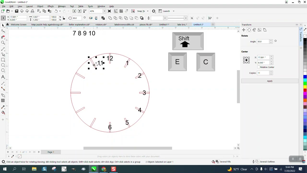 Corel Draw Tips & Tricks Clock Face using E & C key stokes