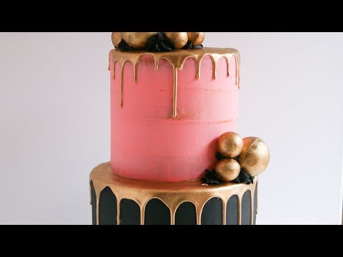 Gold Sphere Gold Drip Cake Tutorial- Rosie's Dessert Spot