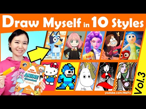 Draw Myself + My Book in 10 Art Styles | NEW Style Swap Art Challenge + Draw with Mei Book