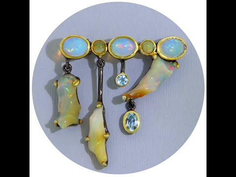 Brosa Argint 925 Rodiu Negru Accente Aurite Opal Topaz Naturale