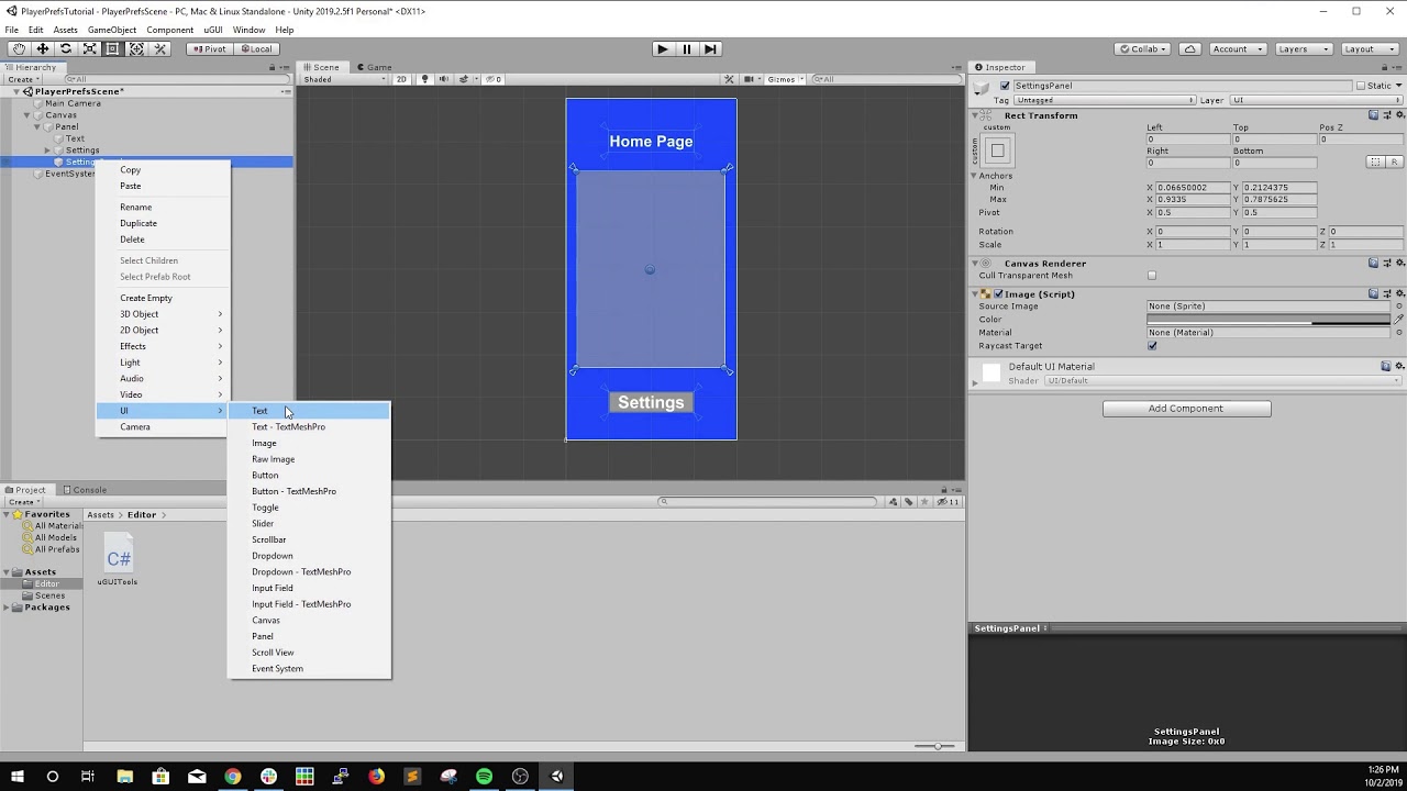 Unity 2D Tutorial: Settings Page (PlayerPrefs)