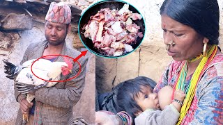 Village mother breastfeeding to child   family of 