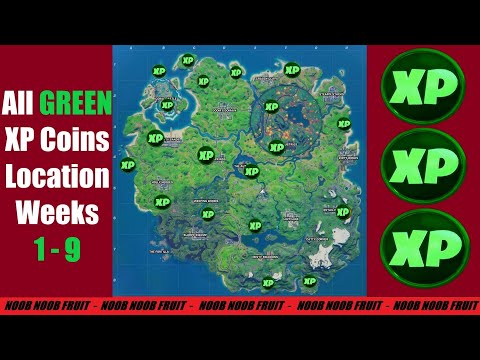 All 36 Green XP Coins Locations in Fortnite (week 1-9)! - Dream of Green Punch Card