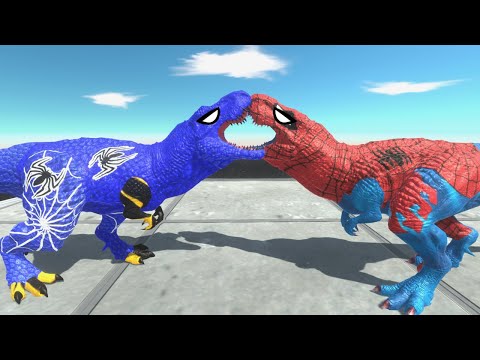 BLUE SPIDER MAN T-REX DEATH RUN vs ORIGINAL SPIDER MAN T-REX - Animal Revolt Battle Simulator