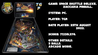 Space Shuttle Deluxe - Zaccaria Pinball - Arcade mode, 5 balls - 77,139,370 points.