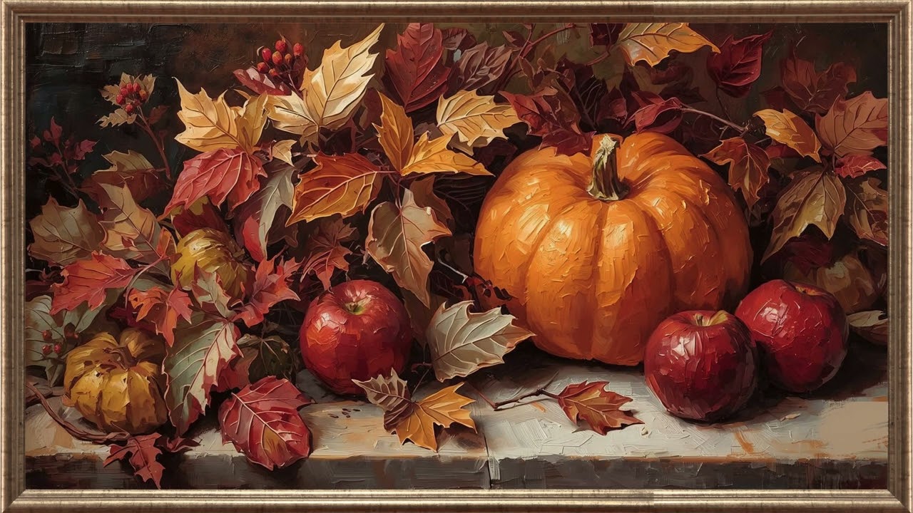 Fall For Autumn | Cozy Fall Pumpkins & Leaves | FREE Digital Art | 4K HD | Samsung Frame TV Art 🍂🍂🍂