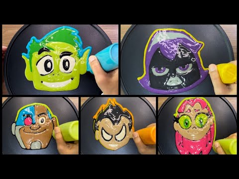 Teentitans Pancake Art - Beast Boy, Raven, Cyborg, Robin, Starfire @rainbowpancakeart