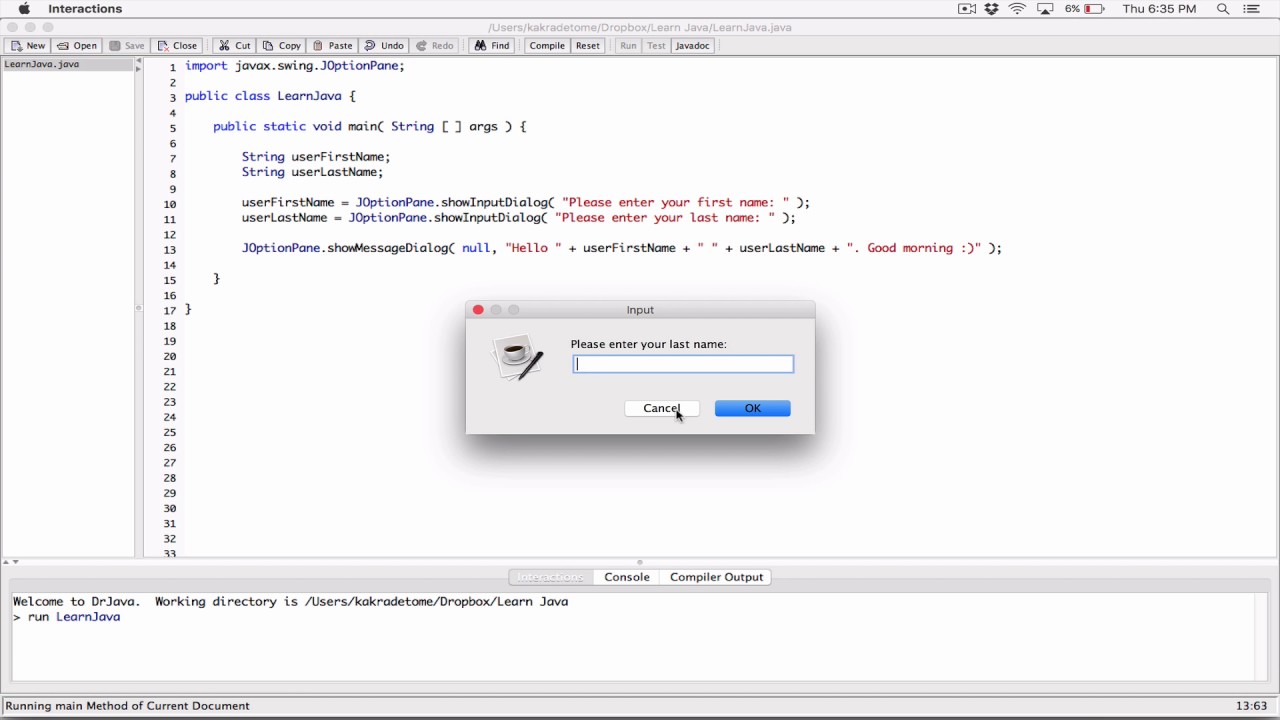 62. Dialog boxes: JOptionPane example program - Learn Java