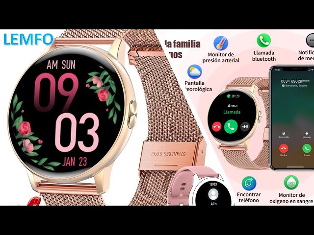 Vídeo relacionado con SLOKSFil Reloj Inteligente Mujer, 1.27" TFT con Llamadas Bluetooth Smartwatch Mujer, Ciclo Femenino, 24H Pulsometro, Monitor de sueño, 100+ Deportes, IP68 Waterproof, para Android/iOS (Negro Oro)