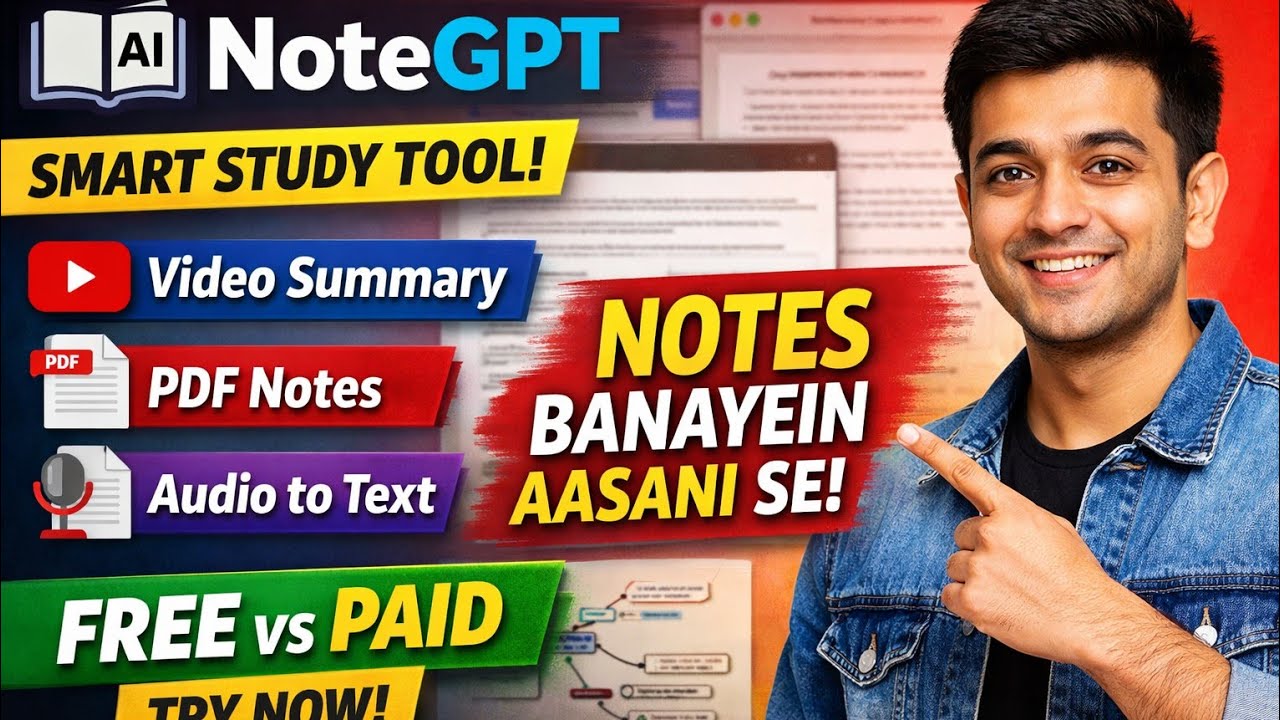YouTube Video Se Notes Banayein | AI Se Notes Kaise Banayein | NoteGPT Full Tutorial Hindi
