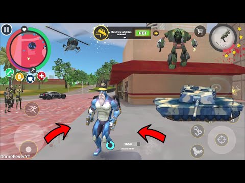 Rope Hero Vice Town (Rope Hero Fight Police Car Robot) BD 100 Ground Spider Machine Destroy TANK