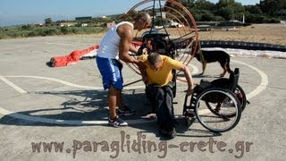 preview picture of video 'Tandem paratrike flying fun for disabled Cretan 2013'