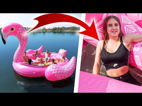 EIN TAG mit XXL FLAMINGO am SEE! (geht VÖLLIG SCHIEF!) mit Lea,Isabell,Keau,Jo