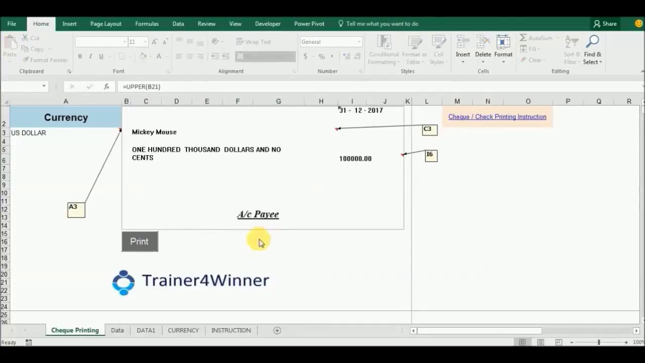Excel spreadsheet check / cheque writer