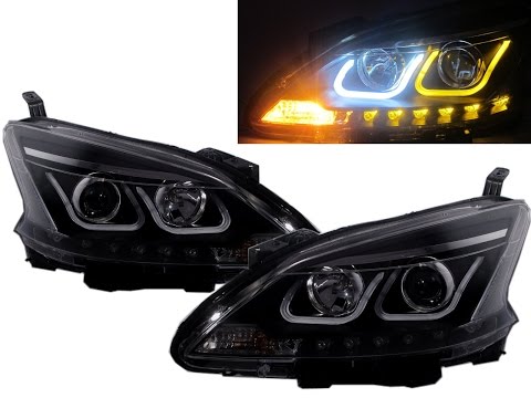 CrazyTheGod Sentra B17 2013-Present LED U-Bar Projector Headlight w/SIGNAL BLACK for NISSAN RHD