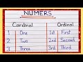 Cardinal and Ordinal Numbers || Learn Cardinal and Ordinal Numbers 1 to 20, 30,40,50 etc
