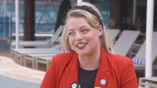 Cruise Director Nikki welcomes the Sydney Swans onboard Majestic Princess