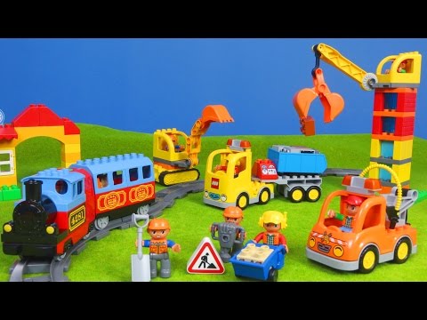 Bagger, Lastwagen, Züge, Kran & Spielzeugautos  | LEGO DUPLO Construction Baustelle für Kinder