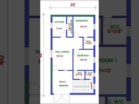 20' x 40' house plan | 2d 2bhk house plan | north facing house plans | 800 sq ft house plan