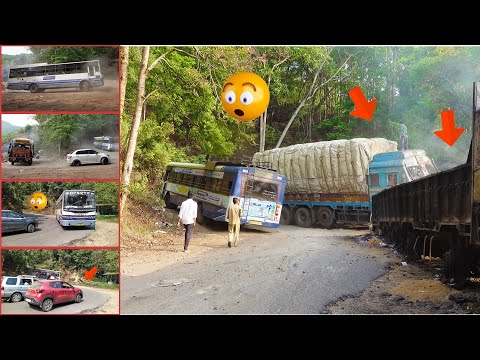 Heavy Loaded Truck Tires Slips While Driving in Ghat Road - Truck Drivers Truck First Gear Failure