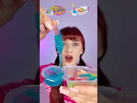 ASMR Gummy Worm with Sour Candy Gel  #mukbang #eatingsounds
