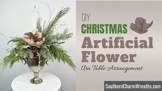 DIY Artificial  Flower Christmas Table Arrangement in Urn | Silk Flower Arrangement for Beginners