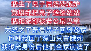 我生了兒子後婆婆嫉妒，竟讓我把兒子送給姑姑，我拒絕卻被老公扇巴掌，大怒之下帶着兒子回到老家，他嘲我回了深山只會餓死，我曝光身份後他們全家崩潰了#老人感悟#為人處世#生活經驗#情感故事#爽文#家庭