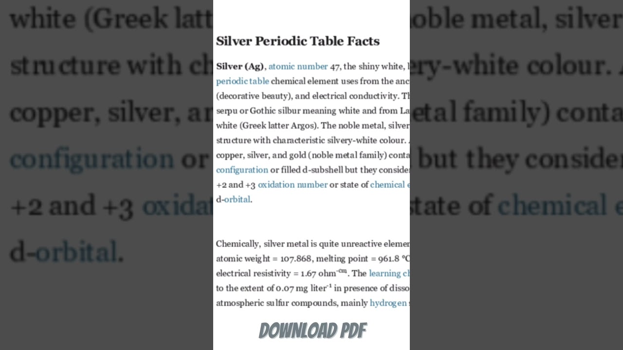 Link to free pdf: https://www.academia.edu/44553883/Silver_Periodic_Table_Facts