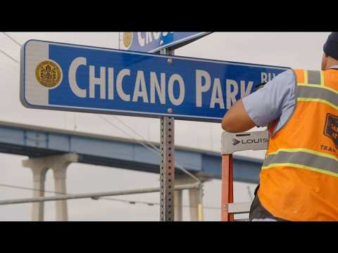 San Diego City crews replacing Cesar Chavez signs in Barrio Logan
