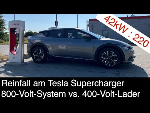 Reinfall am Tesla-Supercharger Wie gut lädt ein 800-Volt-System am 400-Volt-Supercharger?