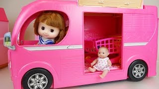 Pink Camping BUS and Baby doll toys picnic play