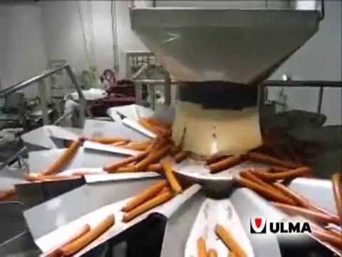 Frische und gekochte Würstchen in vertikaler Verpackungsmaschine (VFFS) unter Schutzatmosphäre