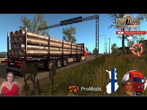 Euro Truck Simulator 2 (1.37) Fliegl Flatbed Trailer Night Arrival in Finland + DLC's & Mods