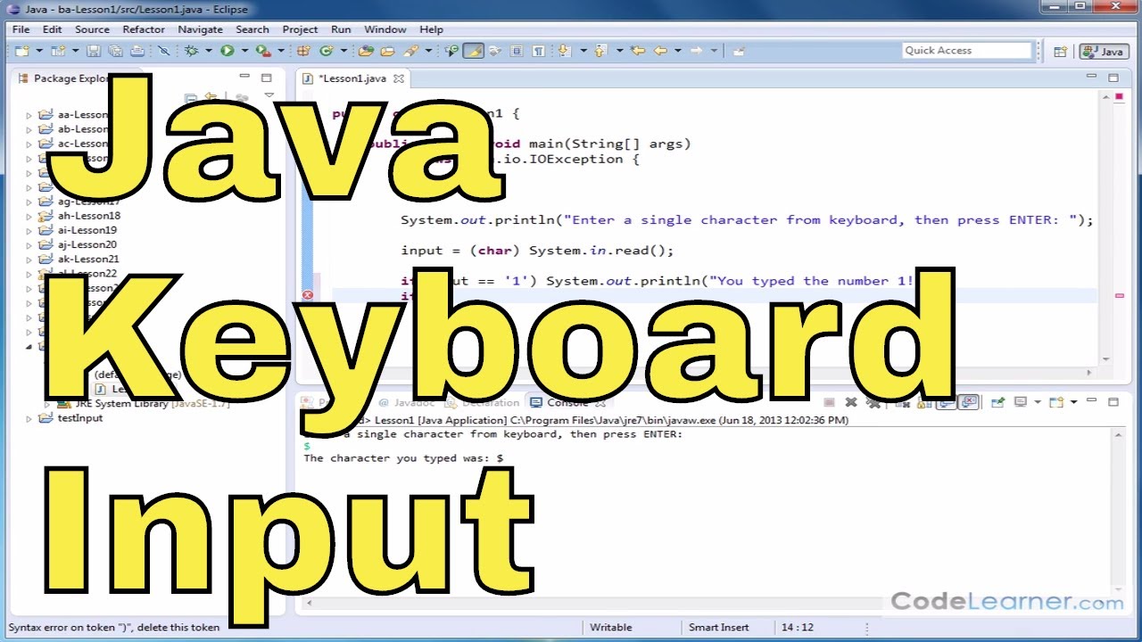 Java Tutorial - 01 - Keyboard Input Using System.in.Read