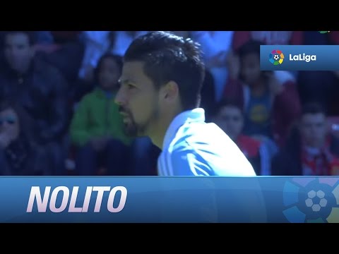Pase atrás de Guidetti que remata fuera Nolito