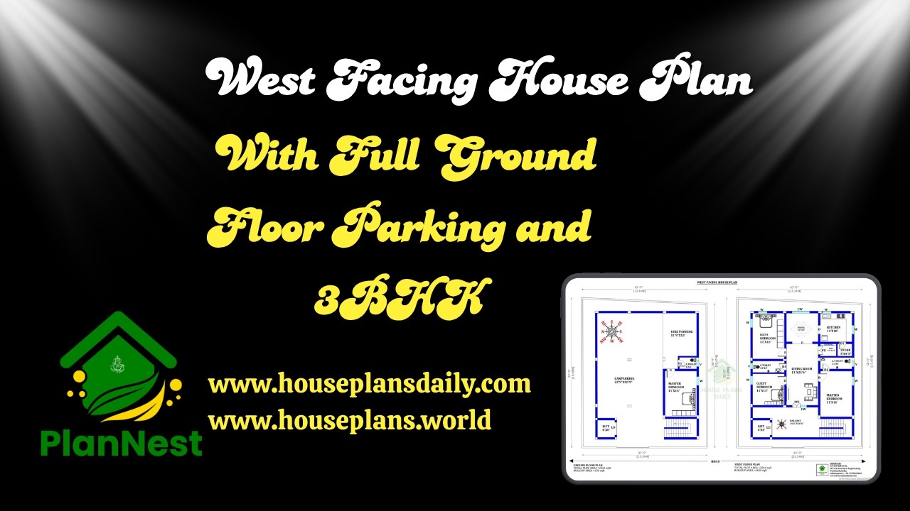 West Facing House Plan with Full Ground Floor Parking and 3BHK