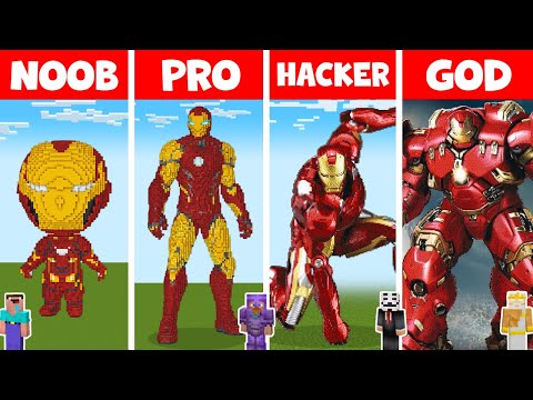 Minecraft TNT IRON MAN HOUSE BUILD CHALLENGE - NOOB vs PRO vs HACKER vs GOD | Animation