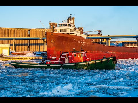 Ending Winter Layup!  Lee A Tregurtha Departs Icey Fraser shipyard with tug assist from the Kentucky