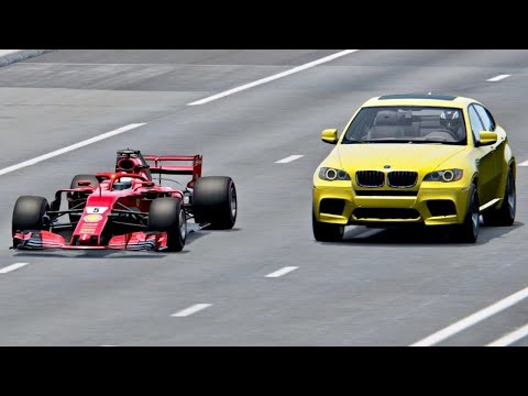 Ferrari F1 2018 vs BMW X6 with Jet Engine - Top Speed Battle
