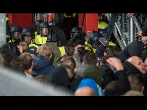 FC Twente - PSV Riot police clash with Twente fans VAK-P inside and outside