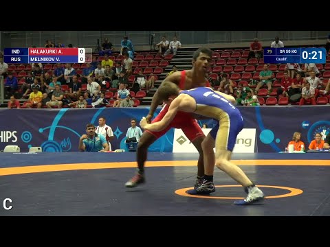 Qual. GR - 50 kg: V. MELNIKOV (RUS) df. A. HALAKURKI (IND) by TF, 8-0
