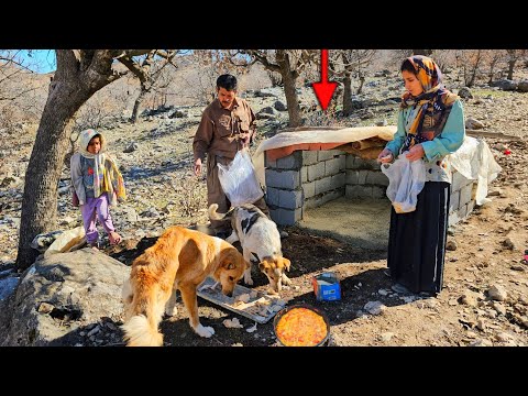 The harsh winter of Zagros nomads | Building shelters for dogs and living in the mountains ❄️