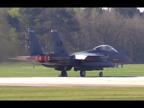 8 x F-15E Strike Eagles full afterburner Launch (RAF Lakenheath). Full HD + SOUND!